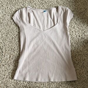 Old Navy Women's Ribbed V-Neck Cap Sleeve Tee - Light Taupe